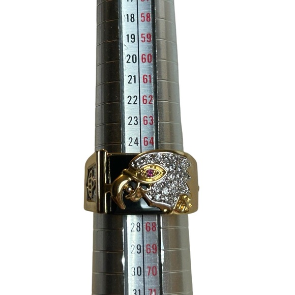 Mens Eagle Head Ring Size 11.5 Onyx Russian CZ Red Eye 18k Overlay Faux Ruby - Picture 11 of 12
